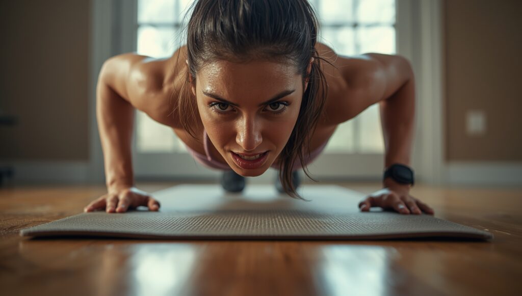 Man doing push-ups for fitness and health at home workout