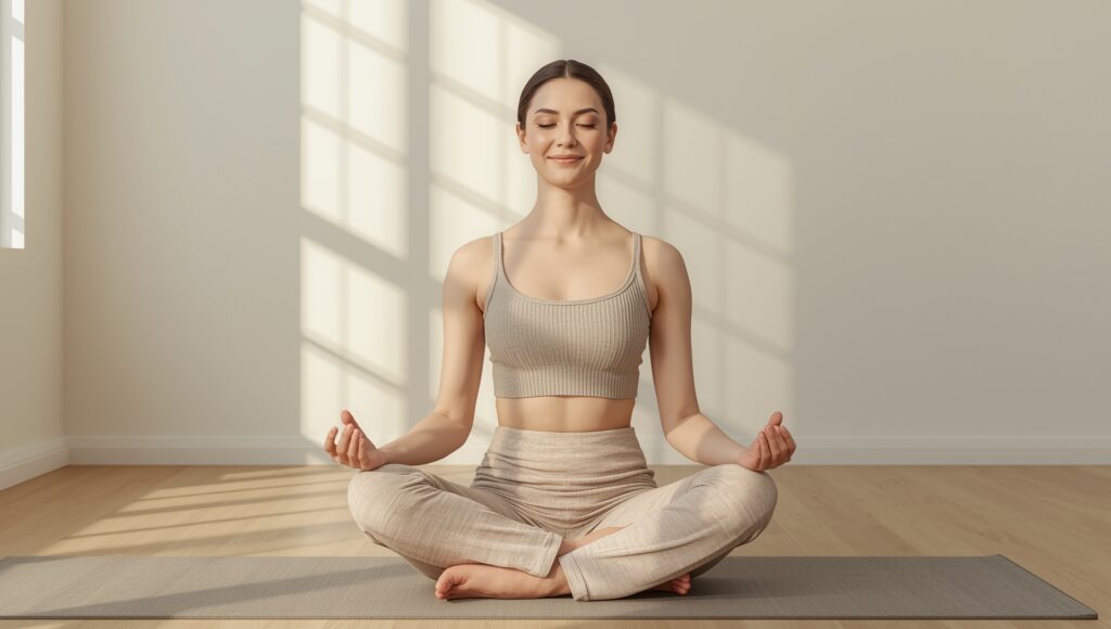 Woman practicing yoga meditation for slim and healthy lifestyle